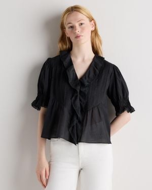 Quince Voile Short Sleeve Peasant Blouse, Organic Cotton - Black
