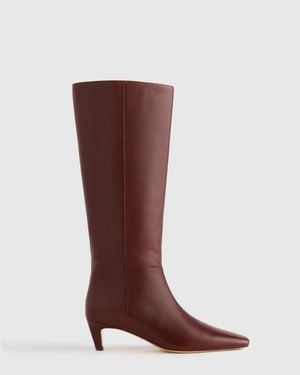 Quince Italian Leather Tall Kitten Heel Boots - Brown