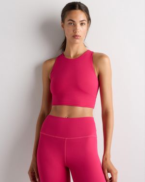 Quince Ultra-Form High-Neck Cropped Tank Top, Nylon/Spandex - Red