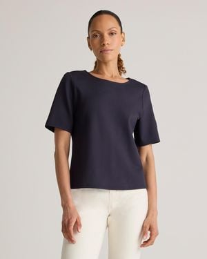 Quince Ultra-Stretch Ponte Short Sleeve Top, Rayon - Blue