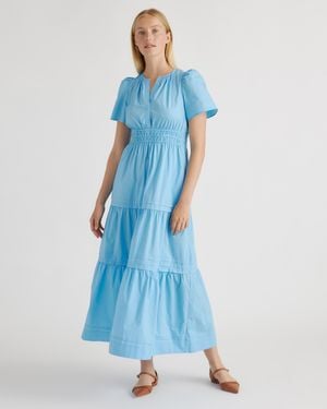 Quince Poplin Tiered Maxi Dress, Cotton - Blue