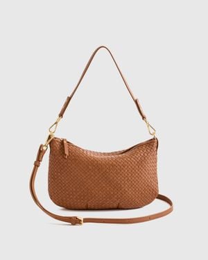 Quince Italian Handwoven Leather Mini Shoulder Bag, Italian Leather - Brown