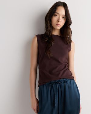 Quince Stretch Cotton Jersey Boat Neck Tank Top, Organic Cotton - Brown