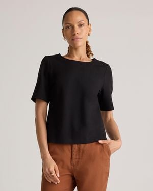 Quince Ultra-Stretch Ponte Short Sleeve Top, Rayon - Black