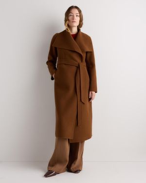 Quince Double-Faced Merino Wool Draped Collar Wrap Coat, Wool/Nylon - Brown