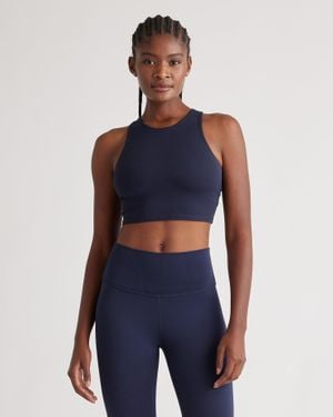 Quince Ultra-Form High-Neck Cropped Tank Top, Nylon/Spandex - Blue
