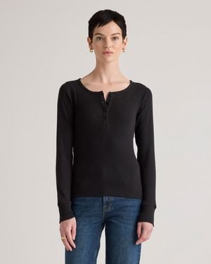 Quince Micro-Rib Henley Long Sleeve Tee, Organic Cotton - Black