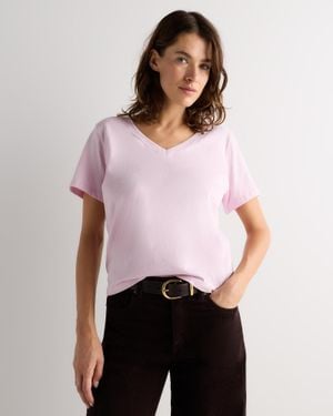 Quince Boxy V-Neck Tee, Organic Cotton - Purple