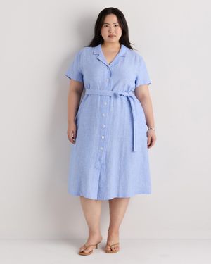 Quince 100% European Linen Button Front Dress - Blue
