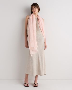 Quince 100% European Linen Embroidered Scarf - Natural