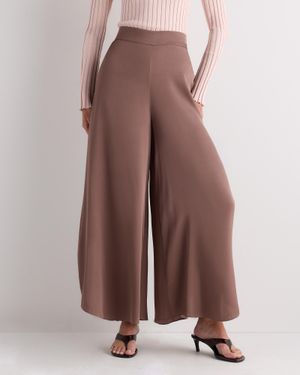 Quince Washable Stretch Silk Palazzo Pants, Mulberry Silk - Brown