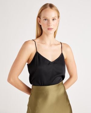 Quince 100% Washable Silk Stretch V-Neck Cami Top - Black