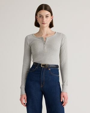 Quince Micro-Rib Henley Long Sleeve Tee, Organic Cotton - Blue