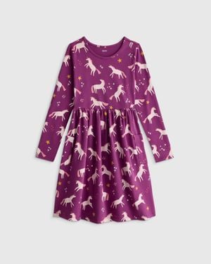 Quince Long Sleeve Fit And Flare Pocket Dress, Organic Cotton - Purple