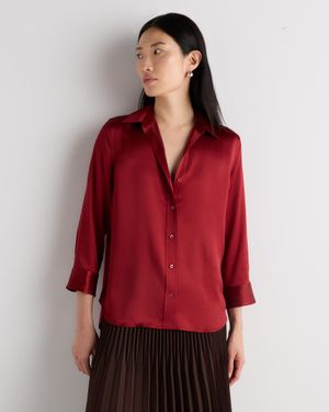 Quince Three-Quarter Sleeve Shirt, Mulberry Silk - Red