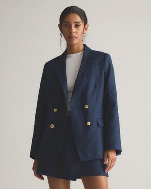 Quince 100% European Linen Relaxed Double-Breasted Blazer - Blue