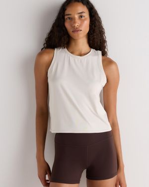 Quince Flowknit Breeze High-Neck Tank Top, 100% Polyester - White