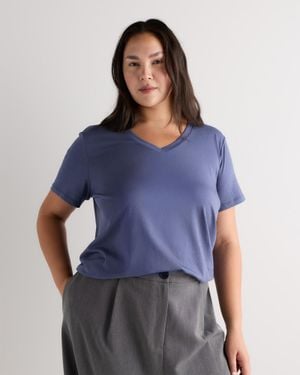 Quince Cotton Modal V-Neck Tee - Blue