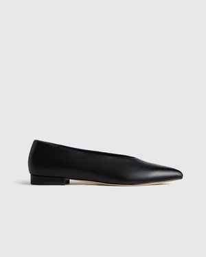 Quince Italian Leather Pointed Toe Flat - Black
