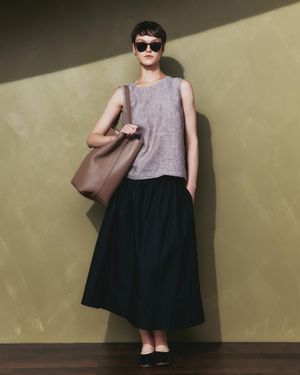Quince Poplin A-Line Maxi Skirt, Organic Cotton - Green