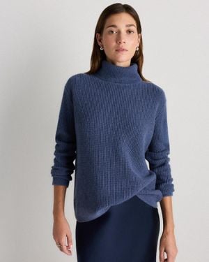 Quince Mongolian Cashmere Fisherman Turtleneck Sweater - Blue