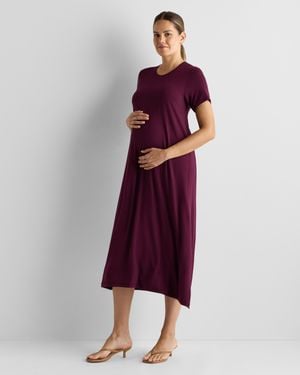 Quince Bamboo Jersey Maternity & Nursing T-Shirt Dress - Red