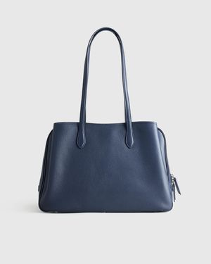 Quince Italian Leather Triple Compartment Work Tote - Blue