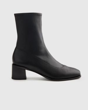 Quince Italian Leather Stretch Sock Bootie - Black