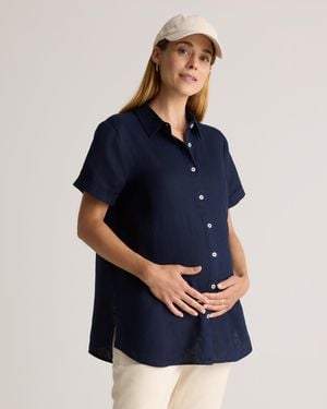 Quince 100% European Linen Maternity Camp Shirt - Blue