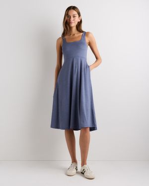 Quince Flowknit Breeze Fit & Flare Dress, 100% Polyester - Blue