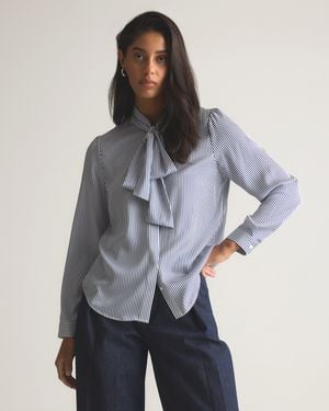 Quince Washable Stretch Silk Tie Neck Blouse - Blue