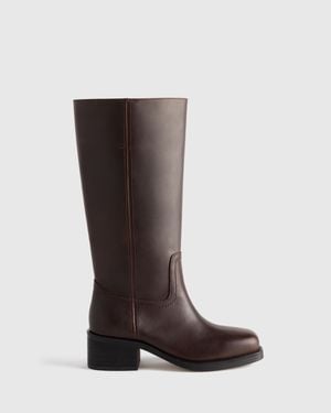 Quince Italian Leather Block Heel Boot - Brown