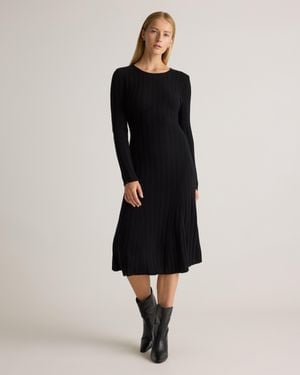 Quince Mongolian Cashmere Wide-Rib Midi Dress - Black