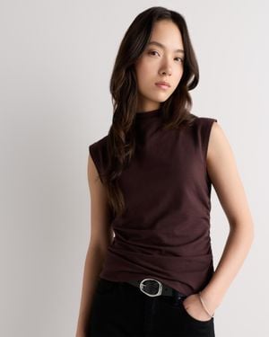 Quince Stretch Cotton Jersey Sleeveless Mock Neck Top, Organic Cotton - Blue