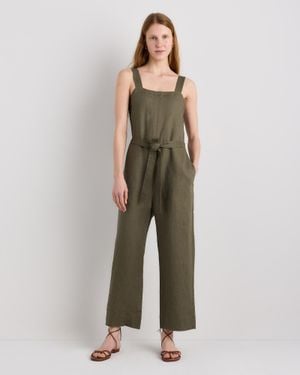 Quince 100% European Linen Square Neck Jumpsuit - Green