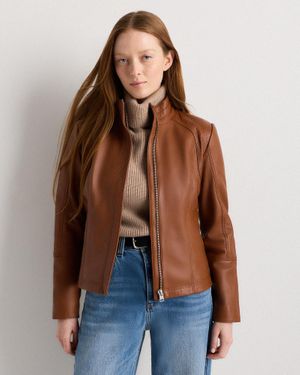 Quince Stand-Collar Jacket, Leather - Brown