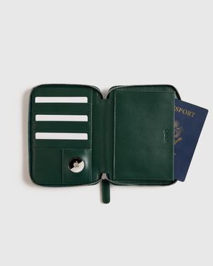 Quince Nappa Leather Rfid Zip Travel Wallet - Green