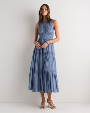 Quince Crinkle Crepe Open Back Maxi Dress, 100% Polyester - Blue