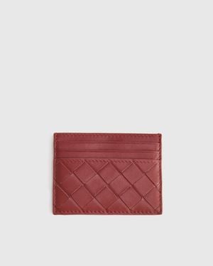 Quince Italian Handwoven Leather Small Card Case, Italian Leather - Red