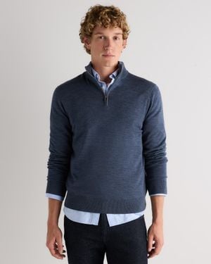 Quince Worsted Merino Wool Quarter Zip Sweater - Blue