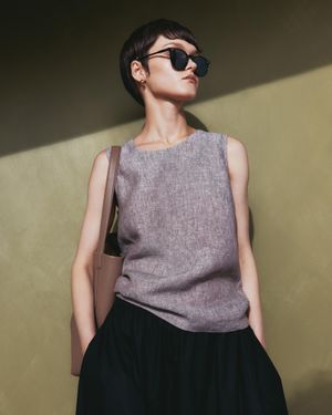 Quince 100% European Linen Tank Top - Green