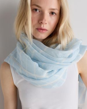 Quince 100% European Linen Printed Scarf - Blue