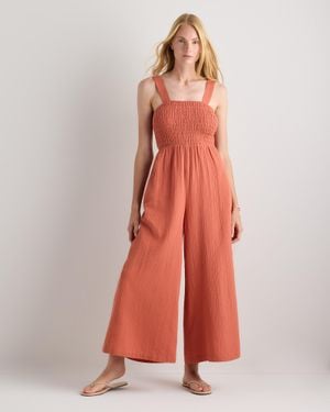 Quince Gauze Smocked Wide Leg Jumpsuit, Organic Cotton - Red