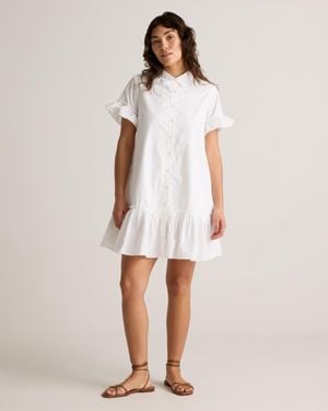 Quince Poplin Short Sleeve Ruffle Shirt Dress, Organic Cotton - White