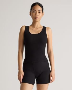 Quince Tencel Rib Cropped Knit Lounge Tank Top - Black