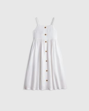 Quince Girls Sleeveless 100% Linen Dress - White