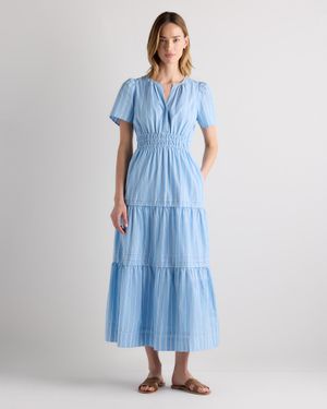 Quince Poplin Tiered Maxi Dress, Cotton - Blue