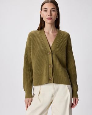 Quince Fisherman Boxy Cropped Cardigan, Organic Cotton - Green