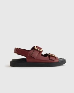 Quince Italian Leather Double Buckle Slingback Sandal - Brown