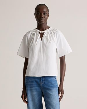 Quince Poplin Split Neck Top, Organic Cotton - White